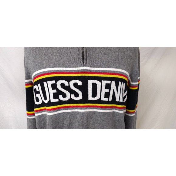 Guess Los Angeles Denim Mens Large Grey Spellout 1/4 Zip Cotton Sweater - Picture 3 of 13
